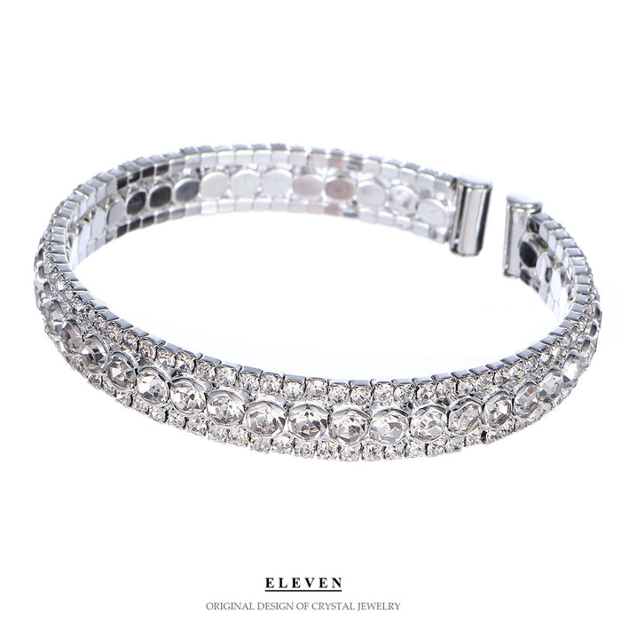 Pulsera de diamantes de imitación de moda coreana: brazalete exagerado de varias filas para mujeres modernas