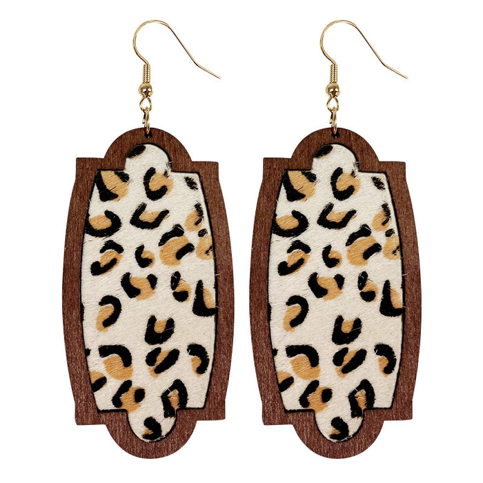 Wooden leopard print earrings