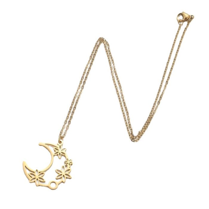 Moon flower pendant necklace, Korean new 18K gold electroplating light luxury niche high-end clavicle chain