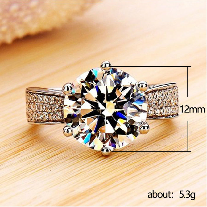 Six-claw zircon ring women's copper plated platinum wedding ring