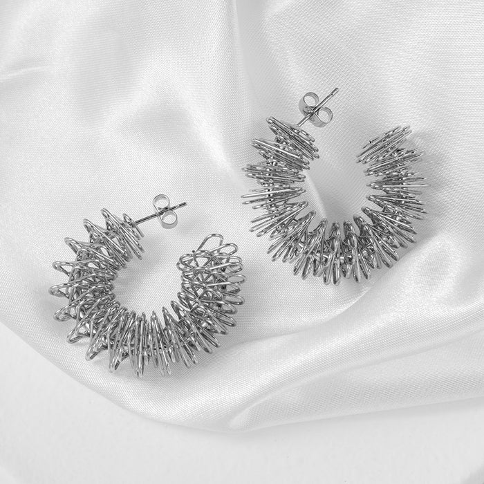 Retro sunflower spring earrings, simple twisted titanium steel 18K gold-plated earrings