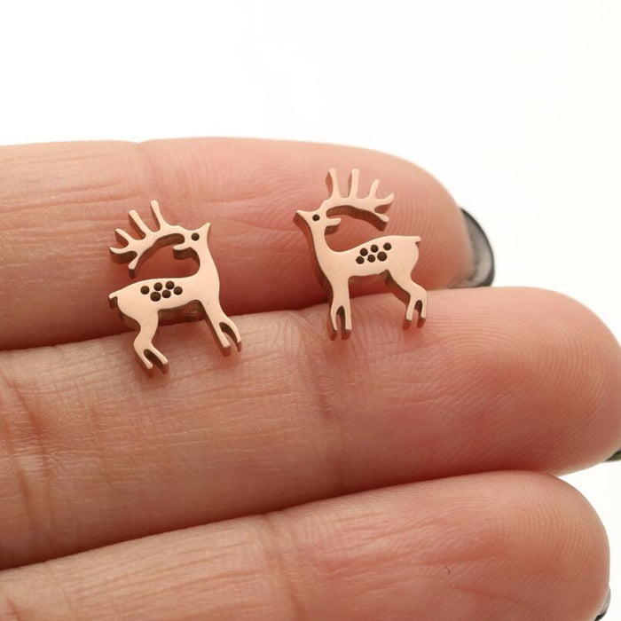 Bear and elk earrings, European and American hip-hop jewelry stainless steel cute small animal series earrings wholesale