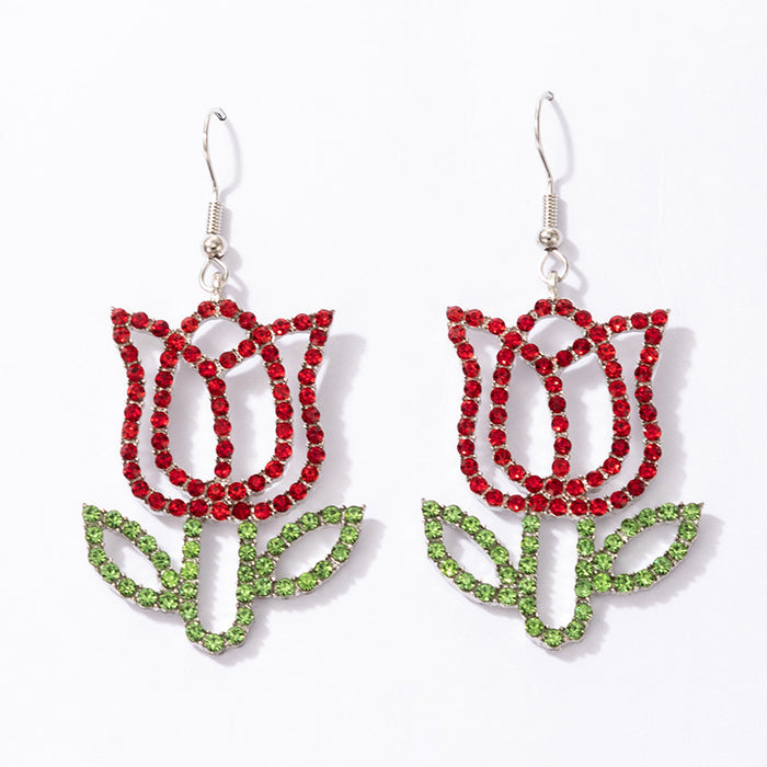 Red diamond big rose earrings