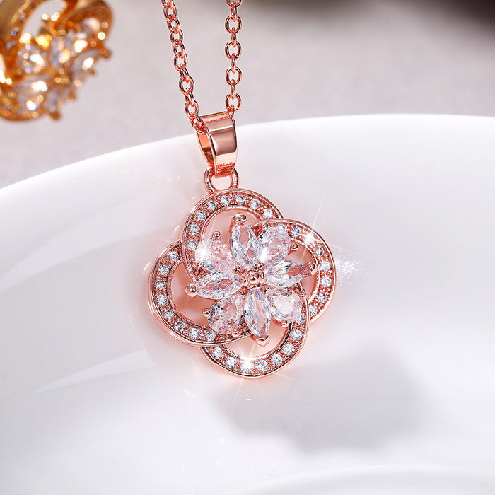 Rose gold flower pendant women's clavicle necklace