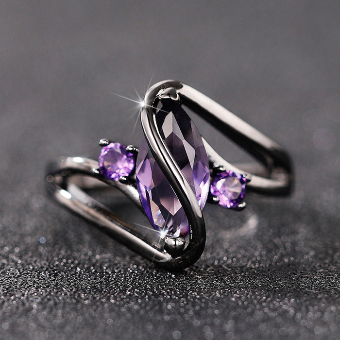 Horse eye ring electroplated gun black purple zircon ring