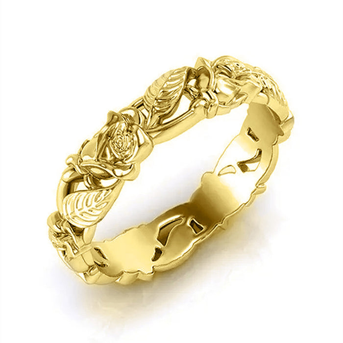 Retro flower and leaf hollow ring European and American engagement jewelry