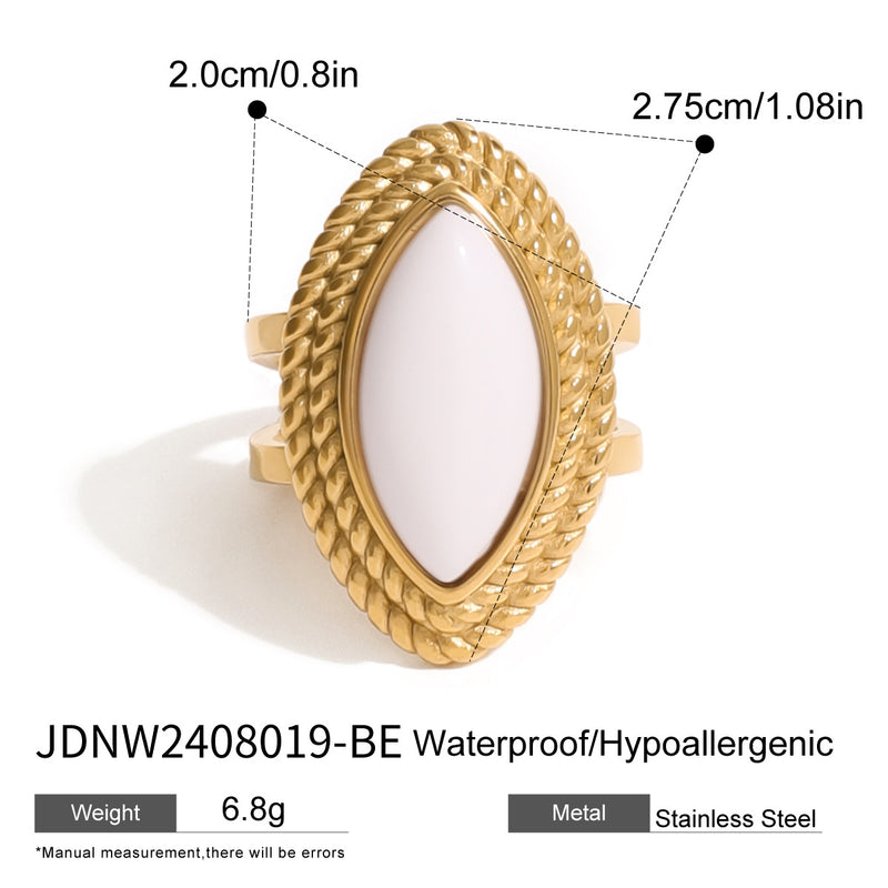 Anillo abierto de ónix negro de acero inoxidable chapado en oro de 18k