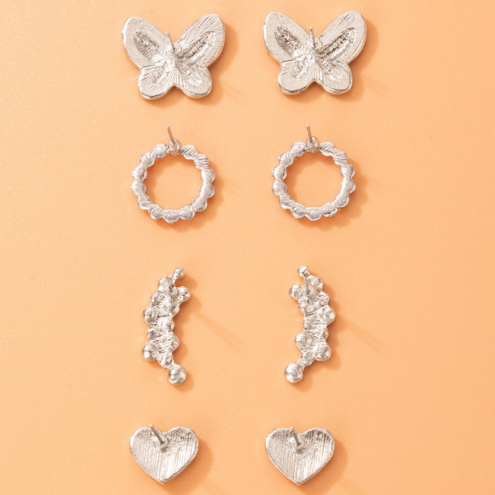 Colorful butterfly heart earrings set irregular geometric four-piece set