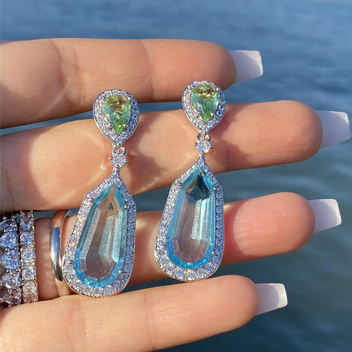 Aquamarine Zirconia Wedding Earrings