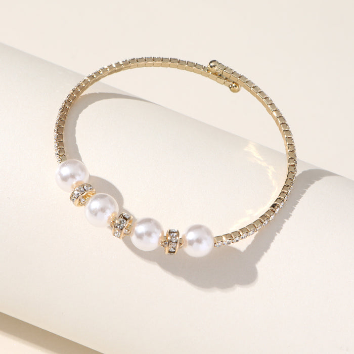 Elegant Rhinestone Pearl Bracelet - Single Row Cuff for Brides and Special Occasions