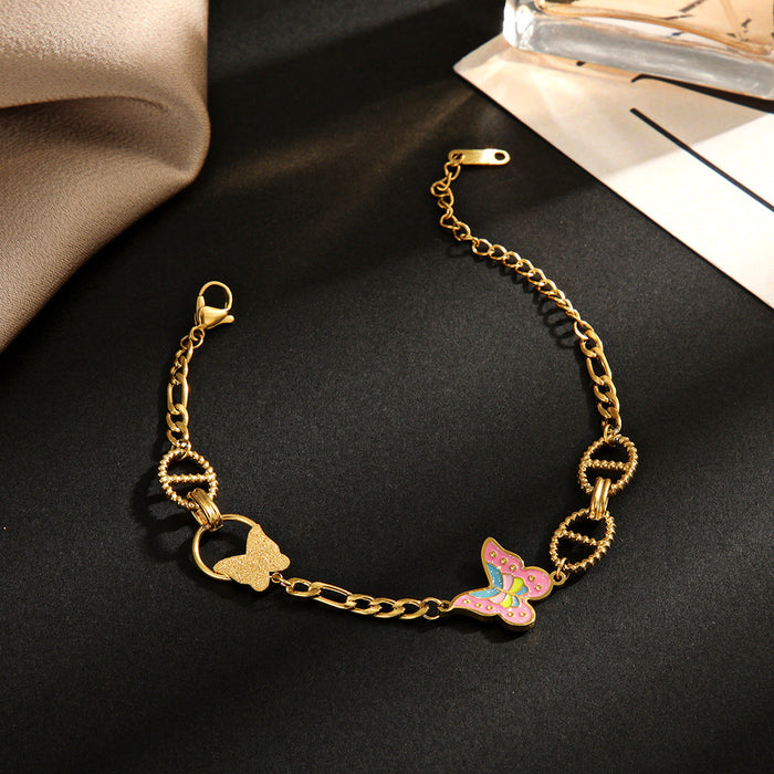 Stainless Steel Gold Plated Butterfly Bracelet （Minimo de compra 2） - wallojewerly 