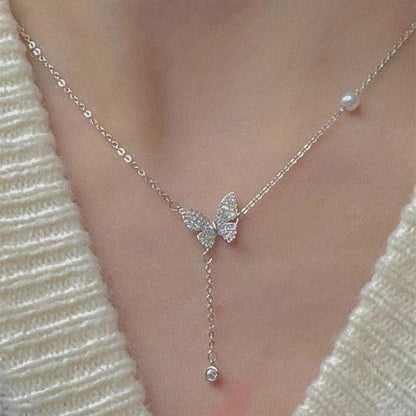 Alloy Heart Silver Micro Set Zircon Necklace - wallojewerly 