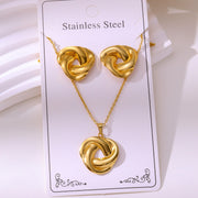 Wholesale 304 stainless steel hydraulic gold-plated earrings and necklace sets - wallojewerly 