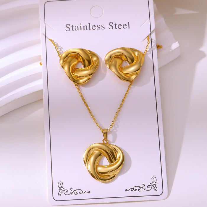 Wholesale 304 stainless steel hydraulic gold-plated earrings and necklace sets - wallojewerly 