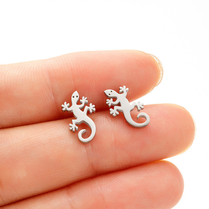 Gecko ear bone studs, 2023 Amazon new stainless steel niche cold style personality reptile earrings