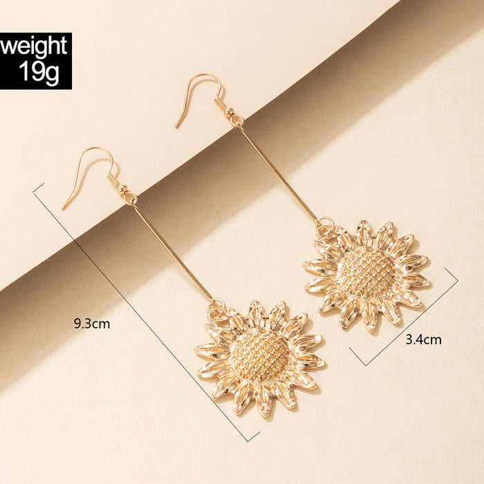 Alloy sunflower ear hook geometric flower earrings