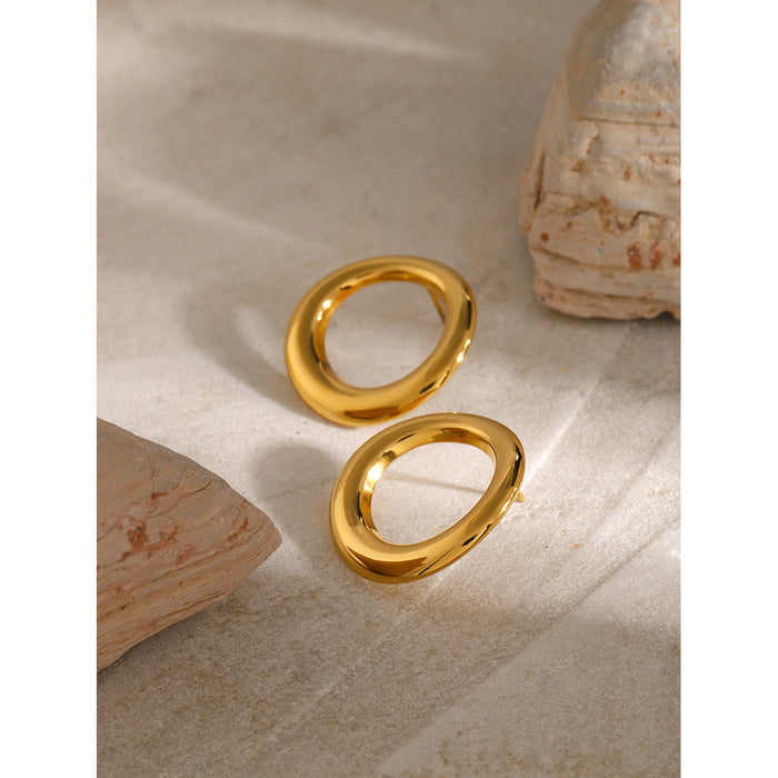 18K Gold Stainless Steel Hollow Circle Earrings - Fashionable Titanium Steel Jewelry