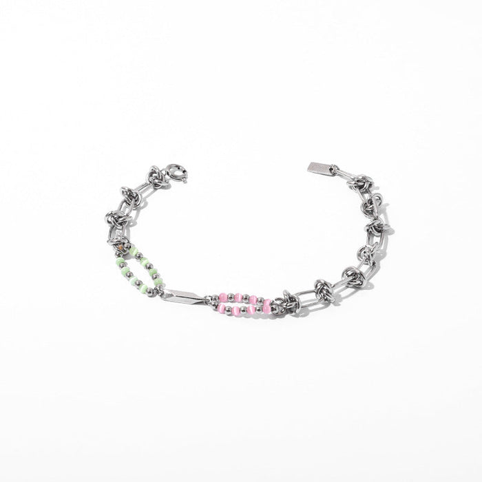 Titanium steel powder green double-layer natural stone bracelet - wallojewerly 