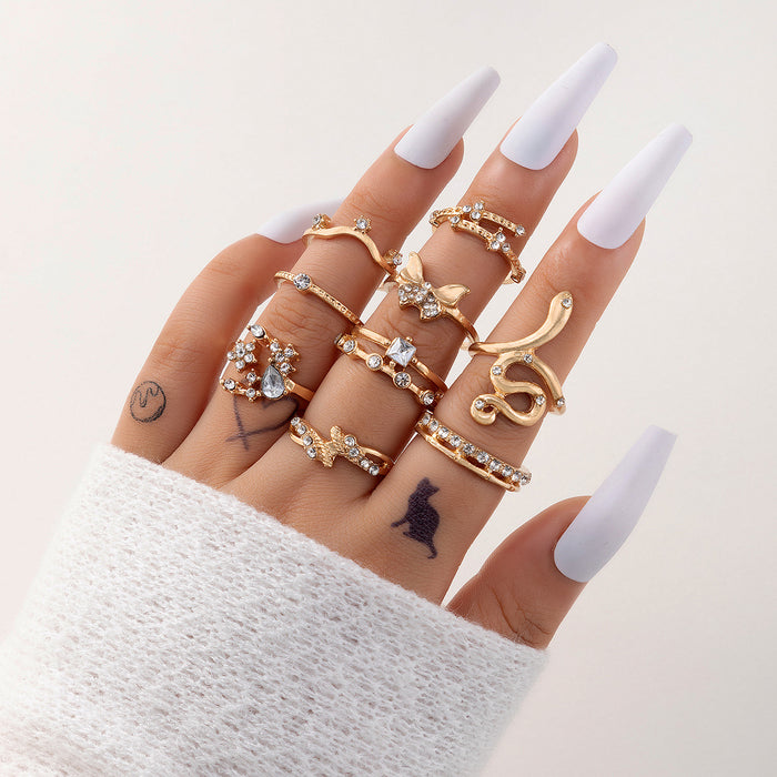 Light luxury fashion nine-piece ring set