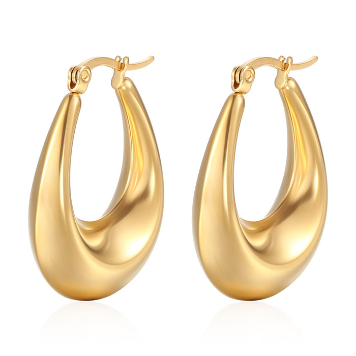 Polished Stainless Steel Hollow Oval Earrings 18K Gold Titanium Steel Women's Earrings