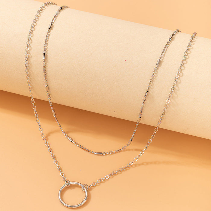 Collar geométrico multicapa para mujer: joyería minimalista con colgante circular