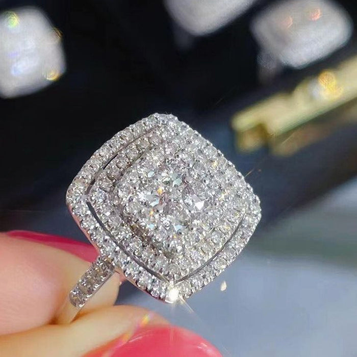 Wedding Diamond Square Zircon Ring Necklace Two-piece Set