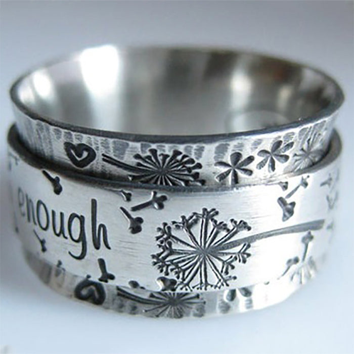 Retro dandelion ring I am enough letter ring