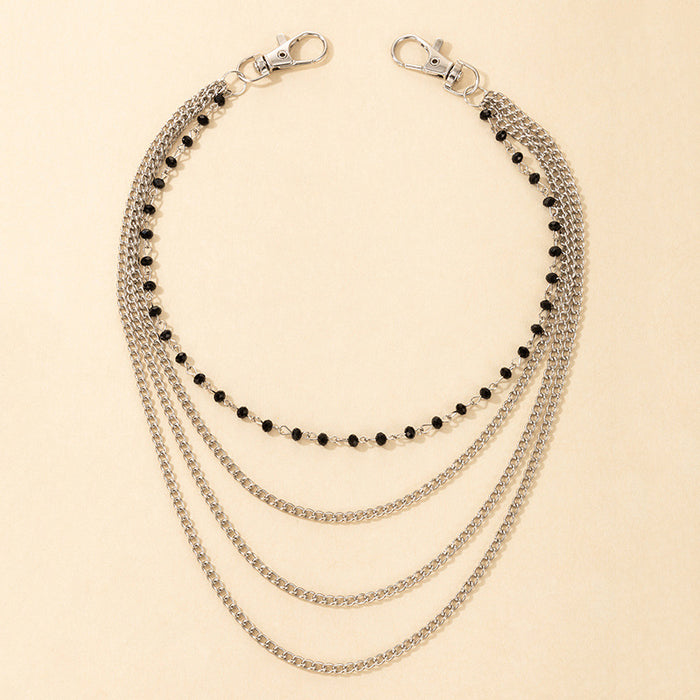 Black bead metal chain multi-layered punk hip-hop waist chain