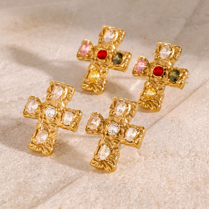 Zircon Stainless Steel Stud Earrings - Non-Fading Cross-Border Jewelry