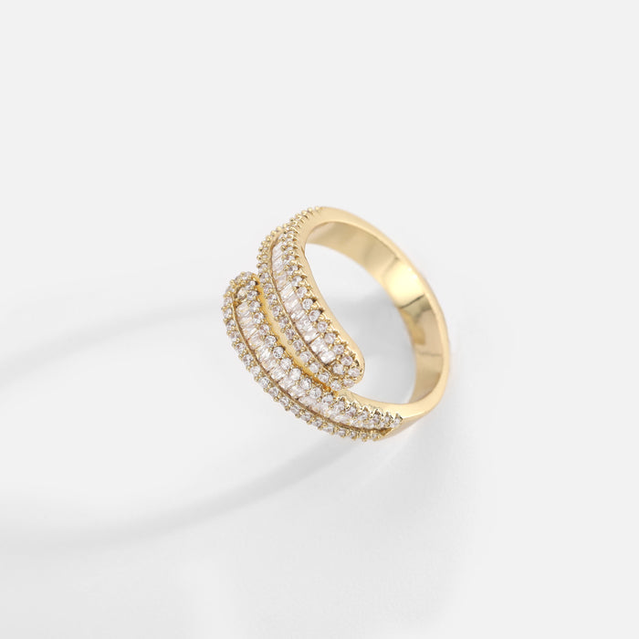 Shiny 18K Gold Plated Zircon Ring - Bright All-Zircon Open Ring for Women