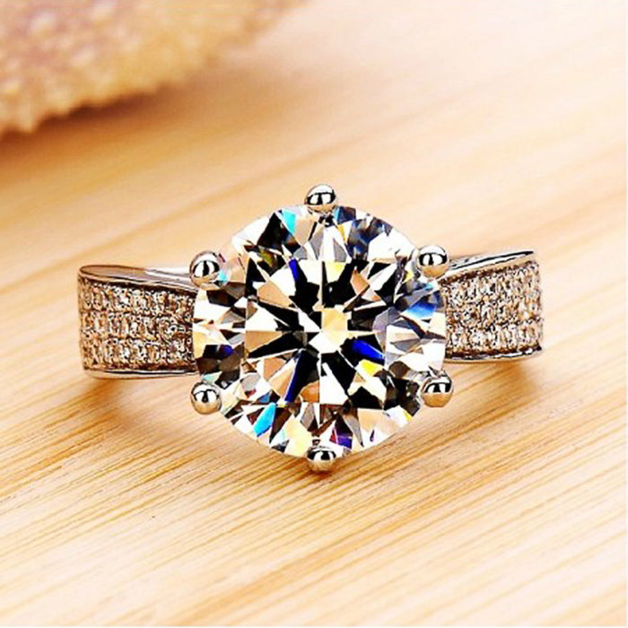 Six-claw zircon ring women's copper plated platinum wedding ring