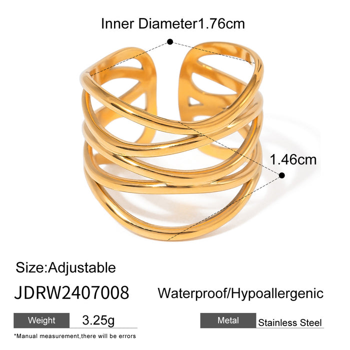 Exquisite 18K Gold Plated Stainless Steel Ring with Hollow Design