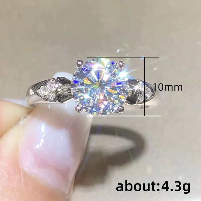 Anillo femenino en forma de corazón bañado en platino Anillo de diamantes en forma de V