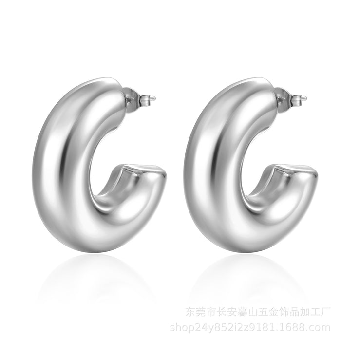 French simple ear clip, stainless steel 18K titanium hollow earrings retro women's jewelry