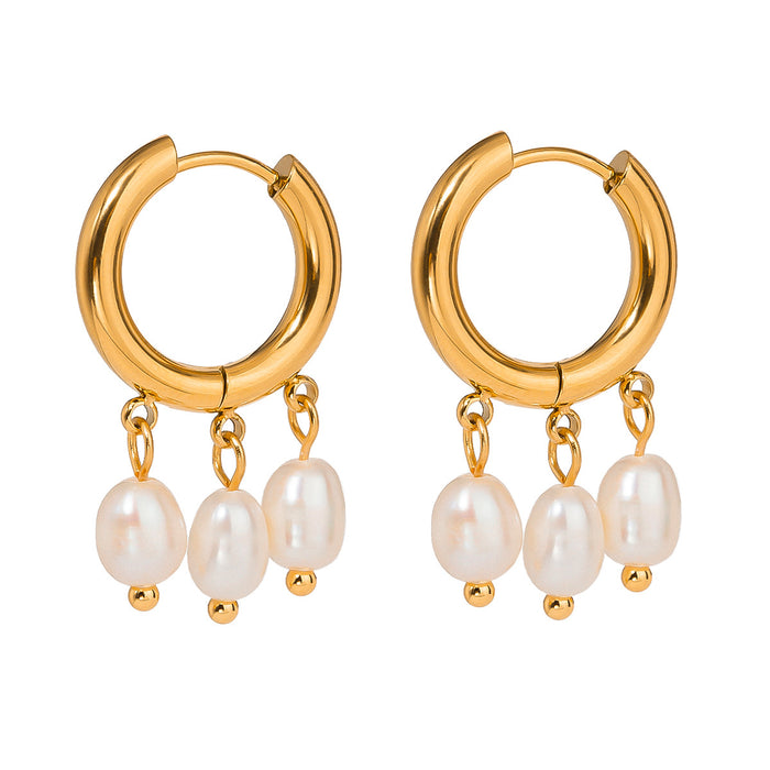 Cross-Border European Stainless Steel Pearl Earrings - High-End Titanium Steel Stud Earrings with Gold Hoop