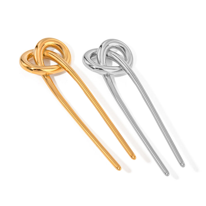 European Stainless Steel U-Shaped Hairpin - High-End Metal Titanium Steel Hair Stick with Alkaline Knot for Cross-Border