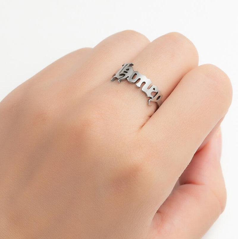Vintage English letter rings, wholesale of Honey open stainless steel rings