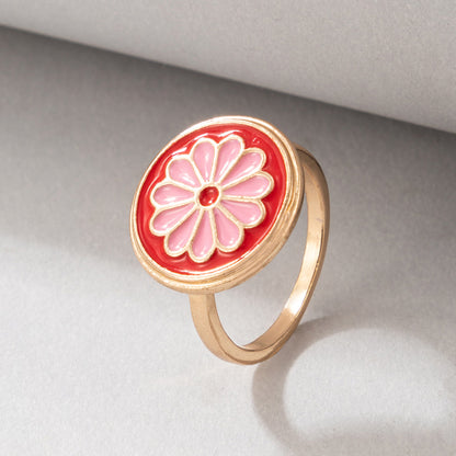 Enamel Daisy Contrast Ring - Minimalist Cold Wind Statement Ring for Women