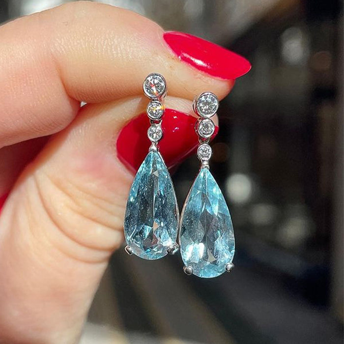 Sea blue pear-shaped teardrop earrings for women Strong factory cross-border supply