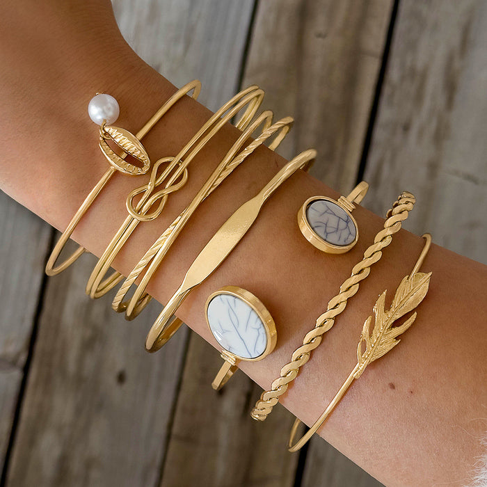 Simple Wide Bracelet Set - Geometric Round Bangle Jewelry