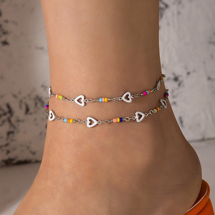 Heart Tassel Anklet Set - Boho Beach Style Foot Jewelry