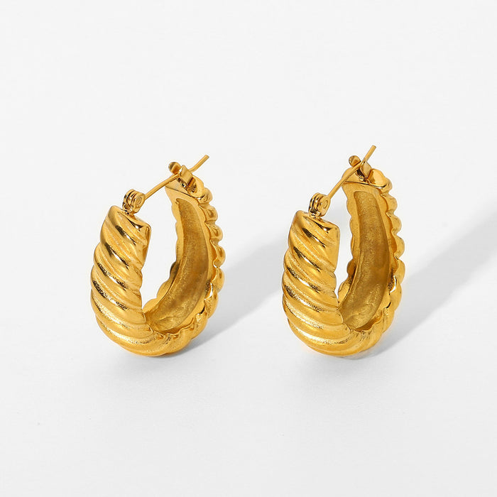 Fashionable C-Shaped Croissant Earrings - 18K Gold Plated Stainless Steel Twist Earrings for Women