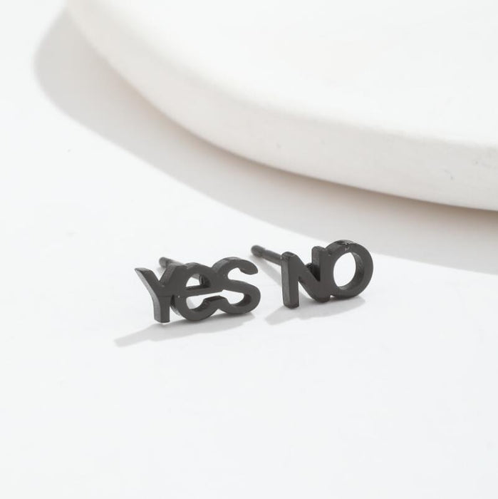 Yes No Stainless Steel Letter Earrings - Retro and Asymmetric English Jewelry