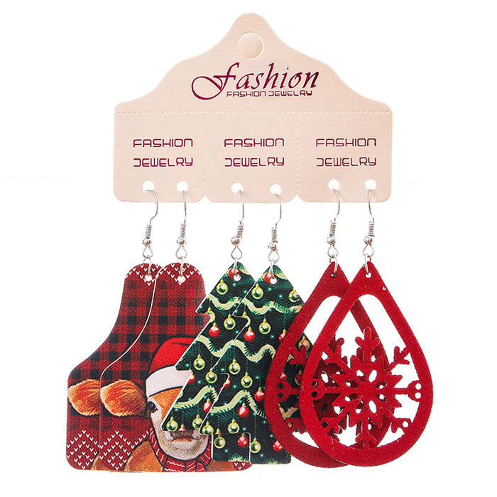 Christmas PU Leather Earring Set with Snowflake, Sunflower, and Horseshoe Design