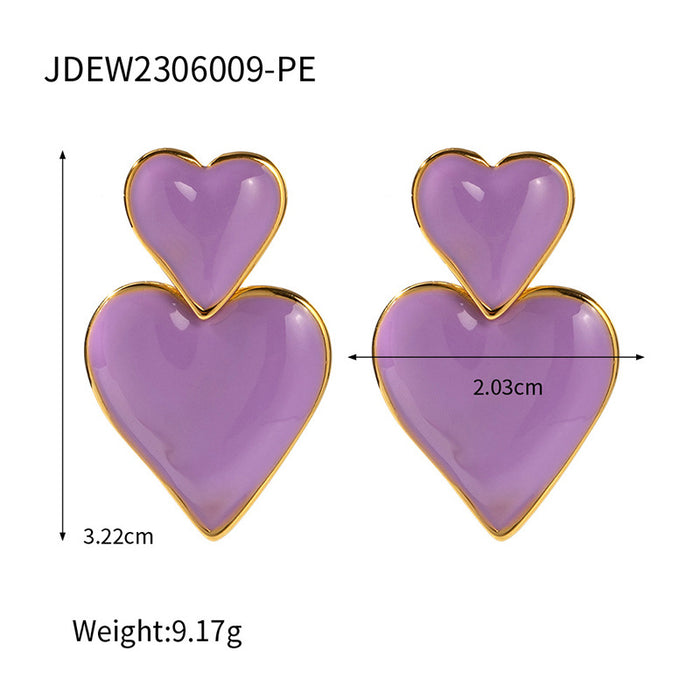 Trending European 18K Gold Plated Heart Enamel Pendant Earrings - Simple Fashion Jewelry for Women