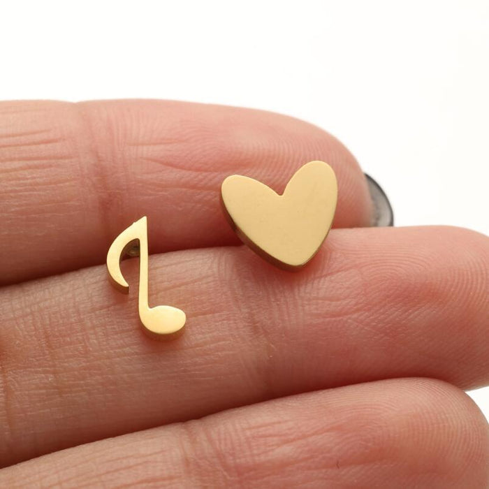 Asymmetric Music Note Stainless Steel Stud Earrings - 18K Gold Plated Mini Jewelry