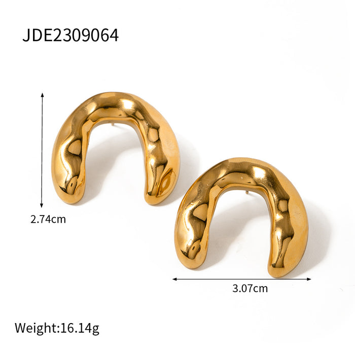 Gold Plated Stainless Steel Classic 18K Hammered Arch Earrings - Fashionable Jewelry for Women