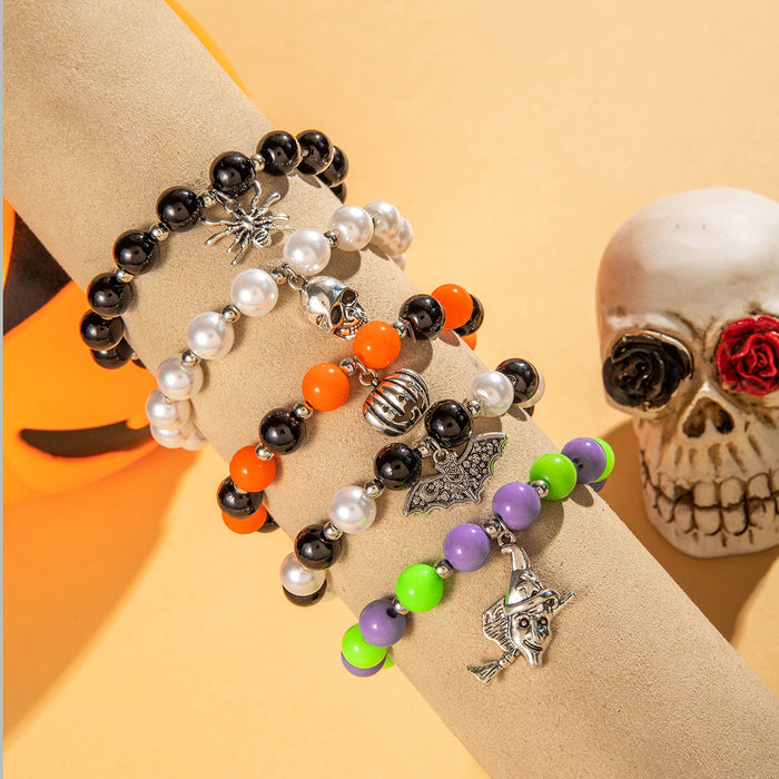 Juego de pulseras de cuentas de calabaza y murciélago para Halloween – Witchy Skull Jewelry