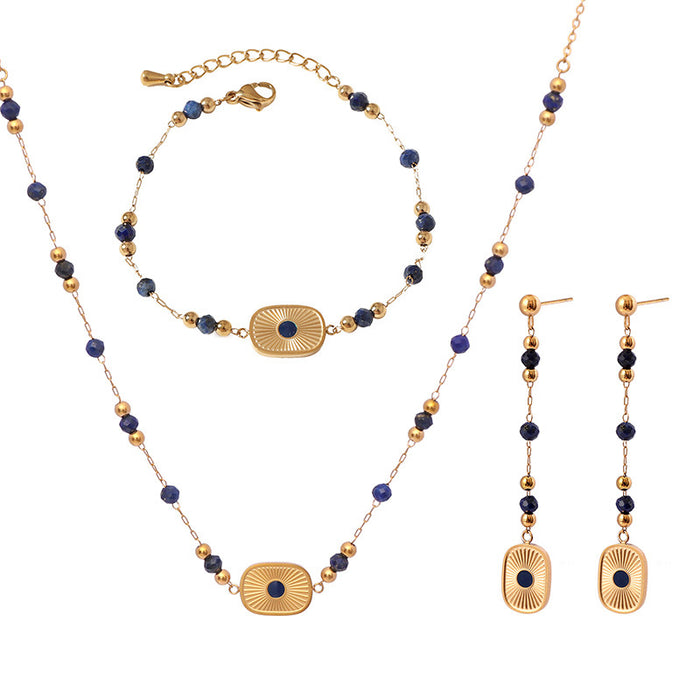 Wholesale natural lapis lazuli long tassel bracelet, earrings and necklace sets - wallojewerly 