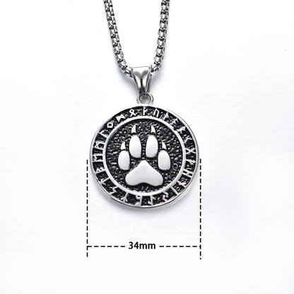 Pirate Viking Bear Paw Printed Stainless Steel Necklace - wallojewerly 